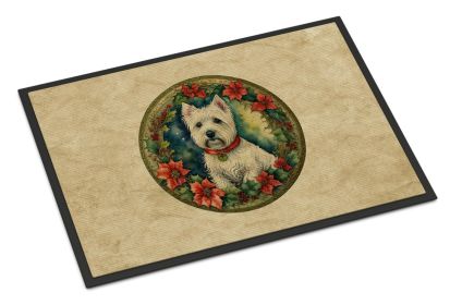 Westie Christmas Flowers Doormat Front Door Mat Indoor Outdoor Rugs for Entryway, Non Slip Washable Low Pile, 24H X 36W