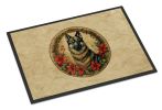 Norwegian Elkhound Christmas Flowers Doormat Front Door Mat Indoor Outdoor Rugs for Entryway, Non Slip Washable Low Pile, 24H X 36W