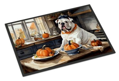 English Bulldog Fall Kitchen Pumpkins Doormat Front Door Mat Indoor Outdoor Rugs for Entryway, Non Slip Washable Low Pile, 24H X 36W