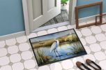 Snowy Egret in Coastal Marshes Doormat Front Door Mat Indoor Outdoor Rugs for Entryway, Non Slip Washable Low Pile, 24H X 36W