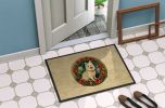 Japanese Spitz Christmas Flowers Doormat Front Door Mat Indoor Outdoor Rugs for Entryway, Non Slip Washable Low Pile, 24H X 36W
