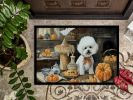 Bichon Frise Fall Kitchen Pumpkins Doormat Front Door Mat Indoor Outdoor Rugs for Entryway, Non Slip Washable Low Pile, 24H X 36W