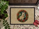 Japanese Spitz Christmas Flowers Doormat Front Door Mat Indoor Outdoor Rugs for Entryway, Non Slip Washable Low Pile, 24H X 36W