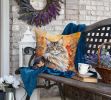 MaineCoon Cat in Fall Leaves Throw Pillow Machine Washable, Indoor Outdoor Decorative Pillow for Couch, Bed or Patio, 18Hx18W