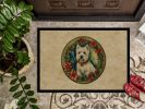Westie Christmas Flowers Doormat Front Door Mat Indoor Outdoor Rugs for Entryway, Non Slip Washable Low Pile, 24H X 36W