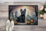 Scottish Terrier Spooky Halloween Doormat Front Door Mat Indoor Outdoor Rugs for Entryway, Non Slip Washable Low Pile, 24H X 36W