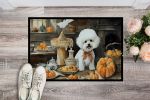 Bichon Frise Fall Kitchen Pumpkins Doormat Front Door Mat Indoor Outdoor Rugs for Entryway, Non Slip Washable Low Pile, 24H X 36W