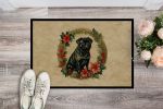 Pug Christmas Flowers Doormat Front Door Mat Indoor Outdoor Rugs for Entryway, Non Slip Washable Low Pile, 24H X 36W
