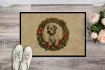Sealyham Terrier Christmas Flowers Doormat Front Door Mat Indoor Outdoor Rugs for Entryway, Non Slip Washable Low Pile, 24H X 36W