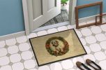 Sealyham Terrier Christmas Flowers Doormat Front Door Mat Indoor Outdoor Rugs for Entryway, Non Slip Washable Low Pile, 24H X 36W
